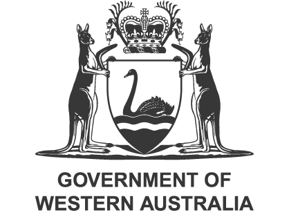 Seal of the Government of Western Australia with two kangaroos, a crown, and a shield featuring a swan.