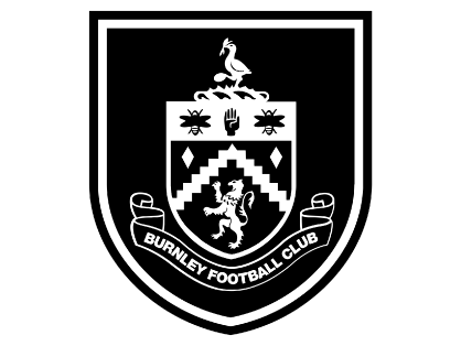 Burnley Football Club logo featuring a shield with a lion, a hand holding a sprig, and a banner with the club's name.