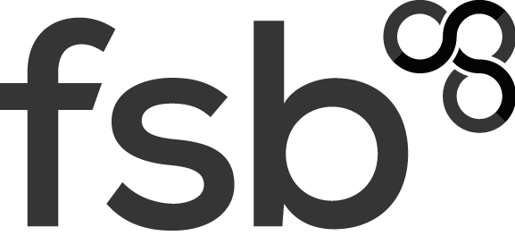 Close-up of the FSB logo, a Russian security service, with bold black letters on a white background.