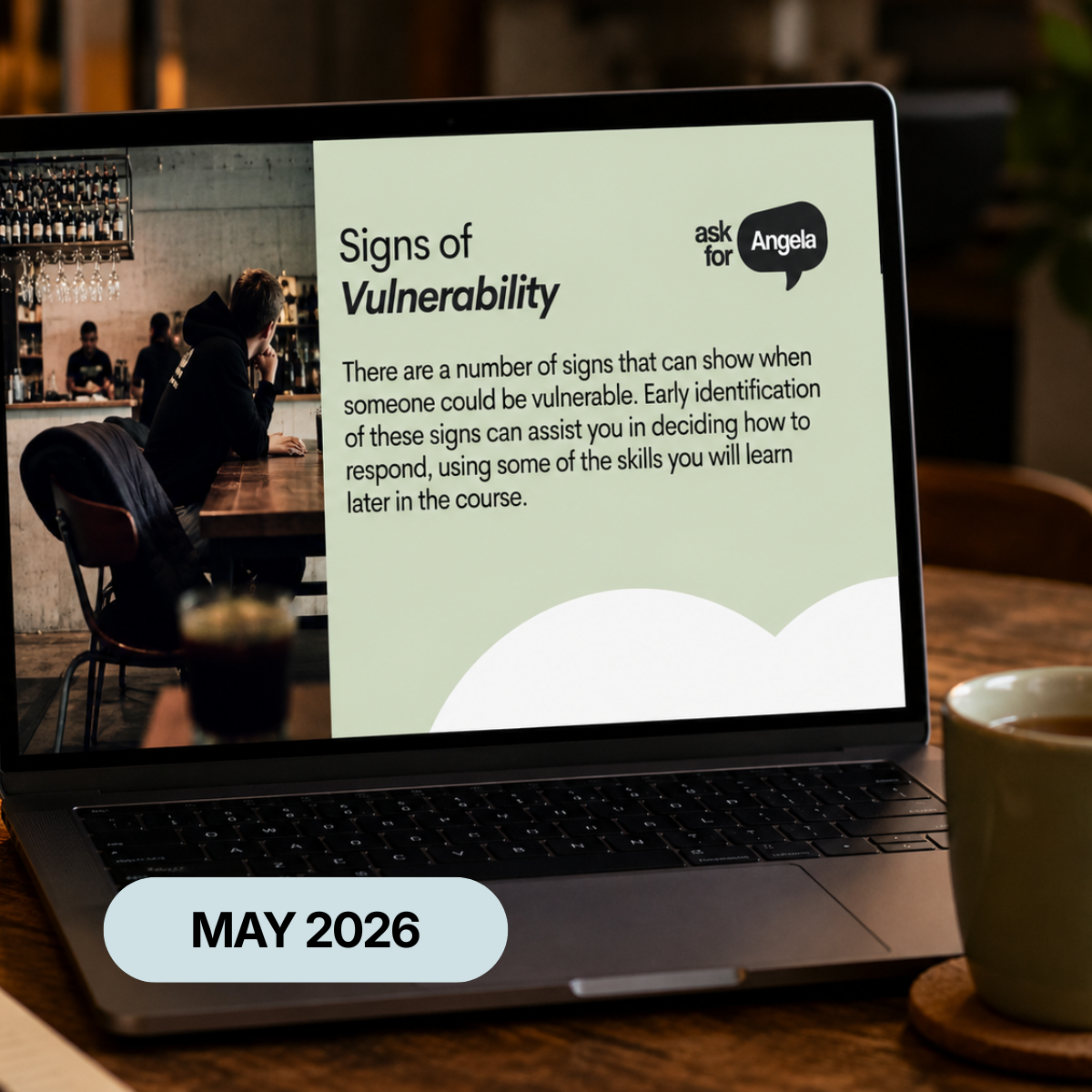A snapshot of our Online Ask for Angela Vulnerability Training displayed on a laptop screen.