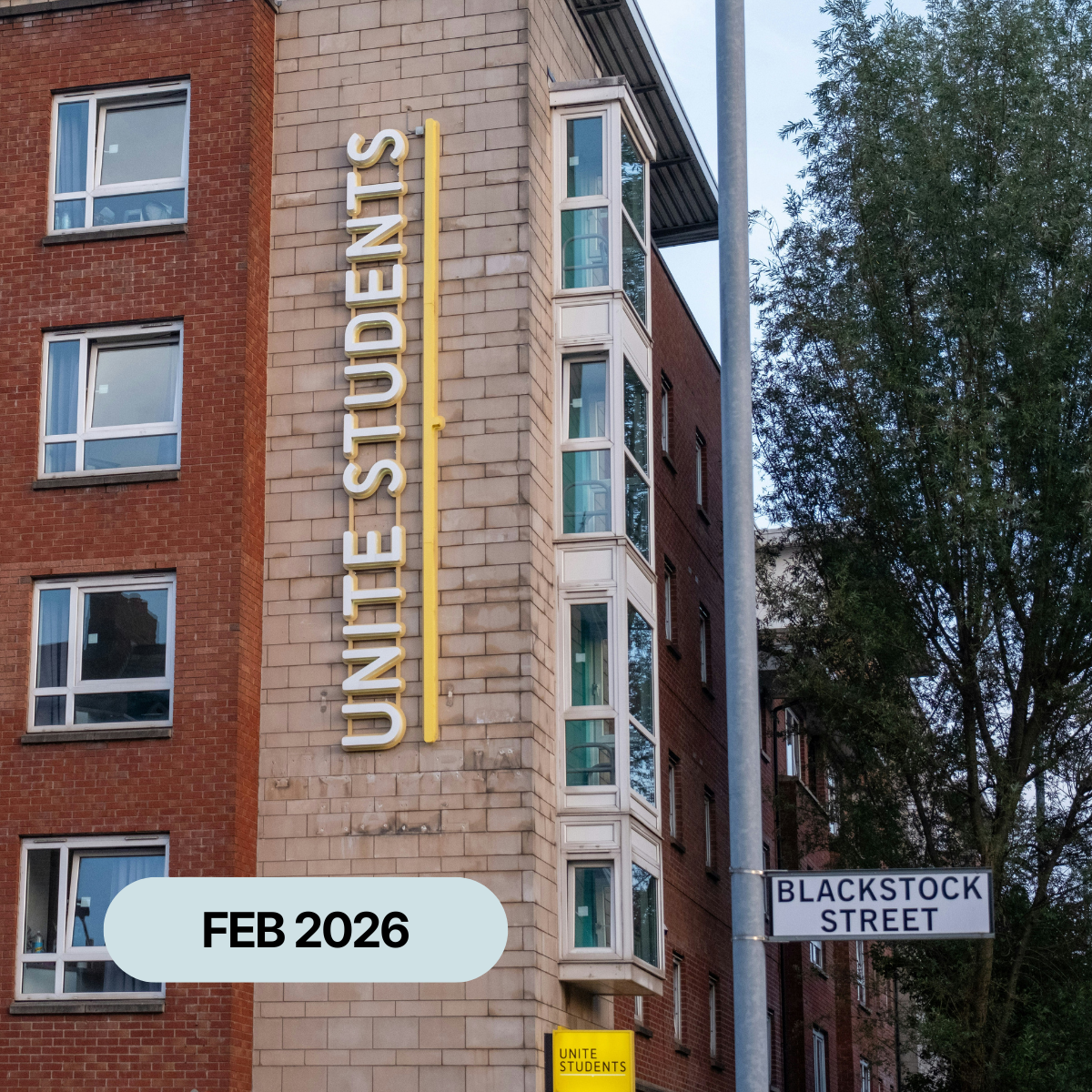 Unite Students building with branded signage on the exterior.