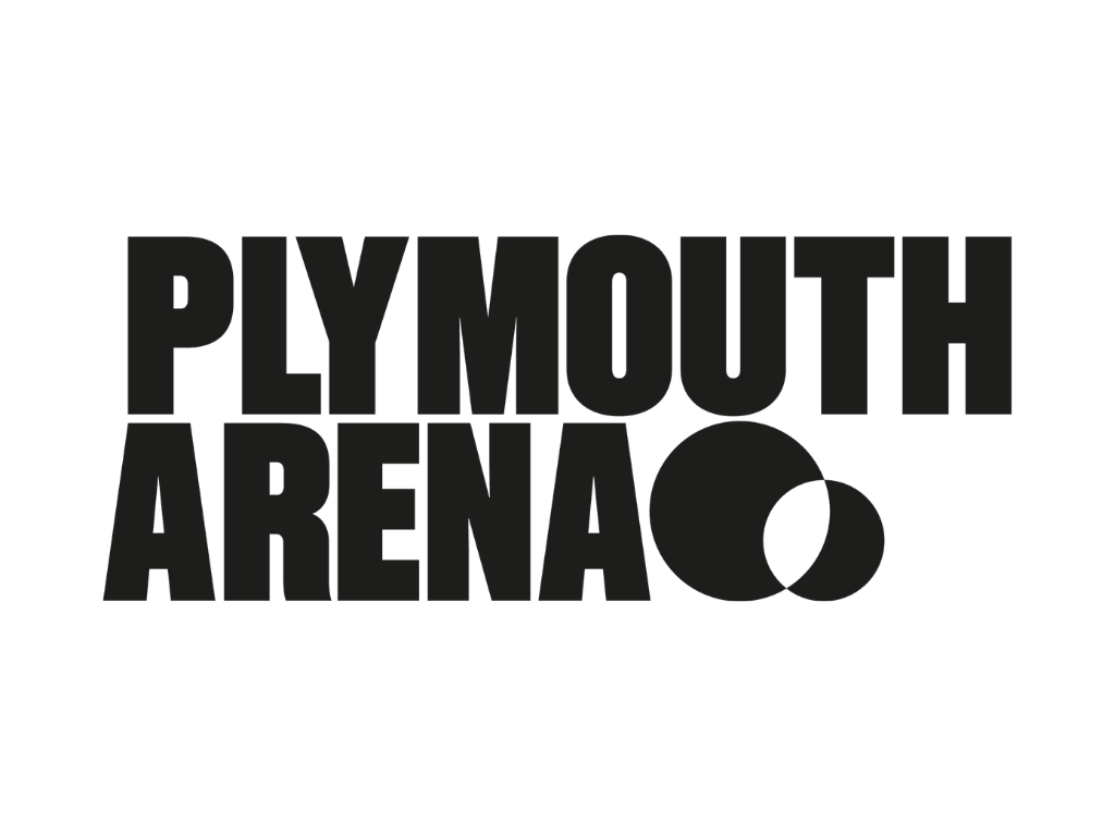 Plymouth Arena logo in block, black capitals and a circular symbol.