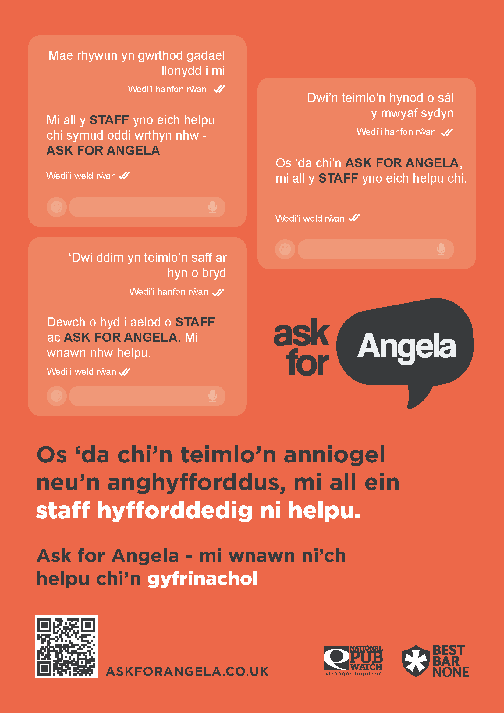 Ask for Angela Poster Red in Welsh