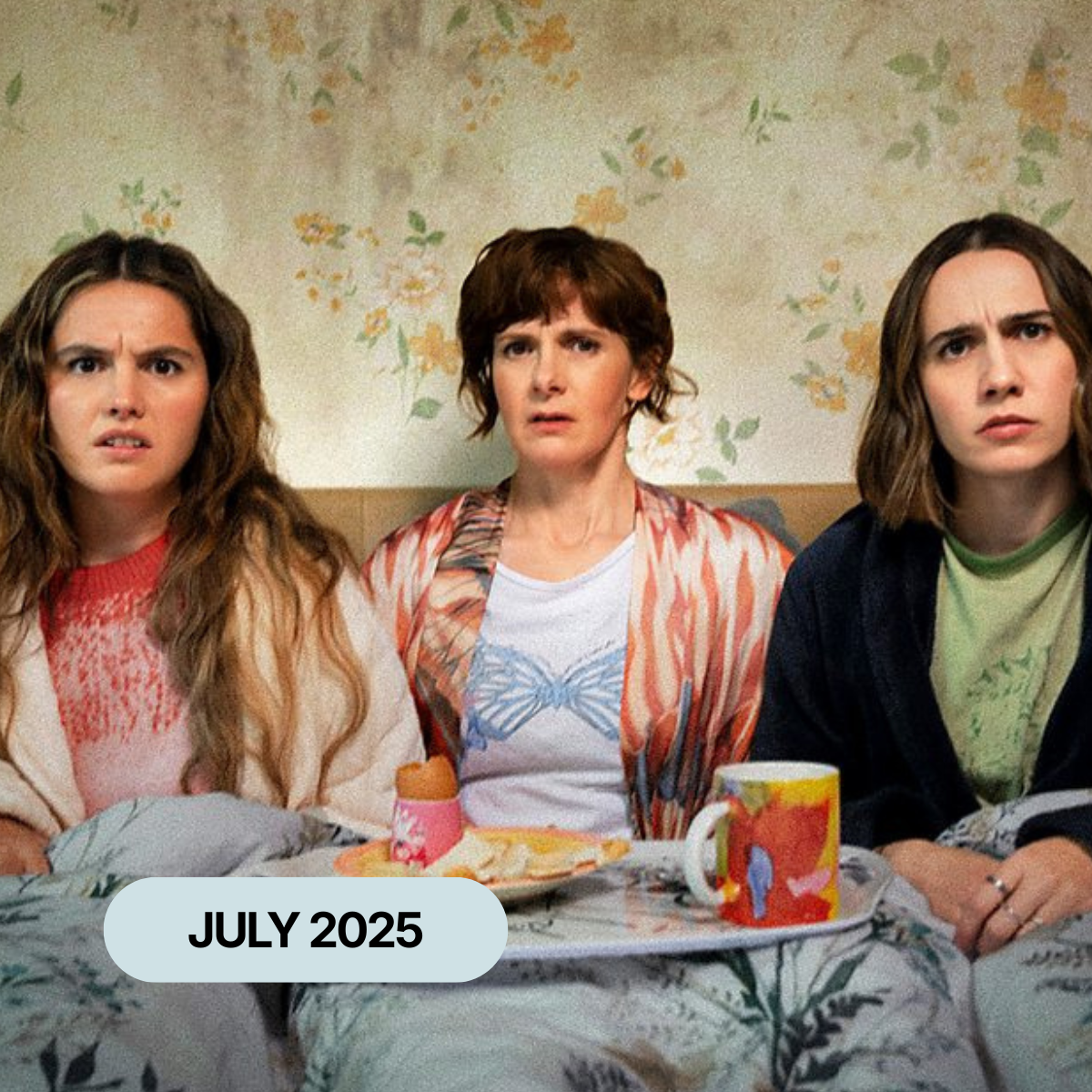 Three women sitting together in a promotional image from BBC comedy Such Brave Girls.