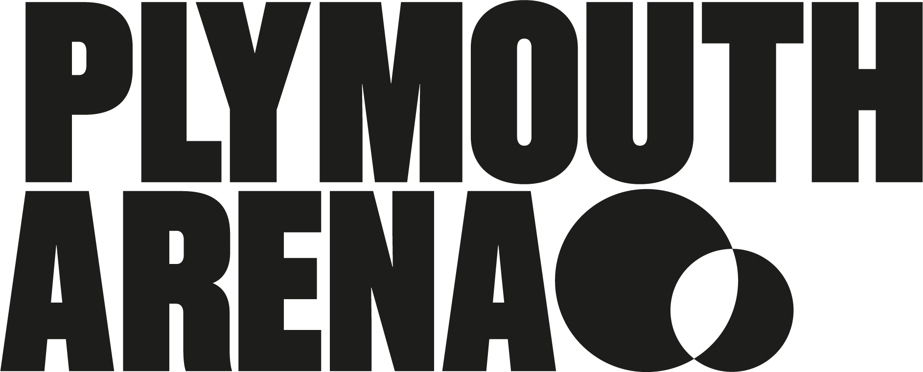Plymouth Arena logo in block, black capitals and a circular symbol.