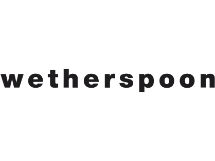 The logo for Wetherspoon features a silhouette of a man riding a horse, with the text "wetherspoon" underneath.