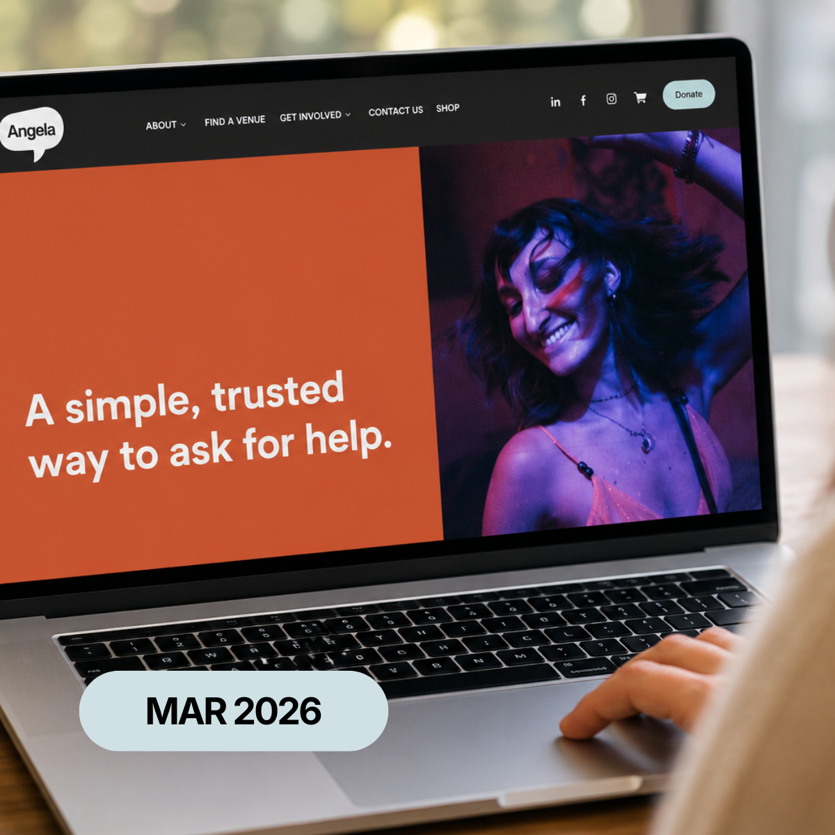 The Homepage of the Ask for Angela website displayed on a laptop
