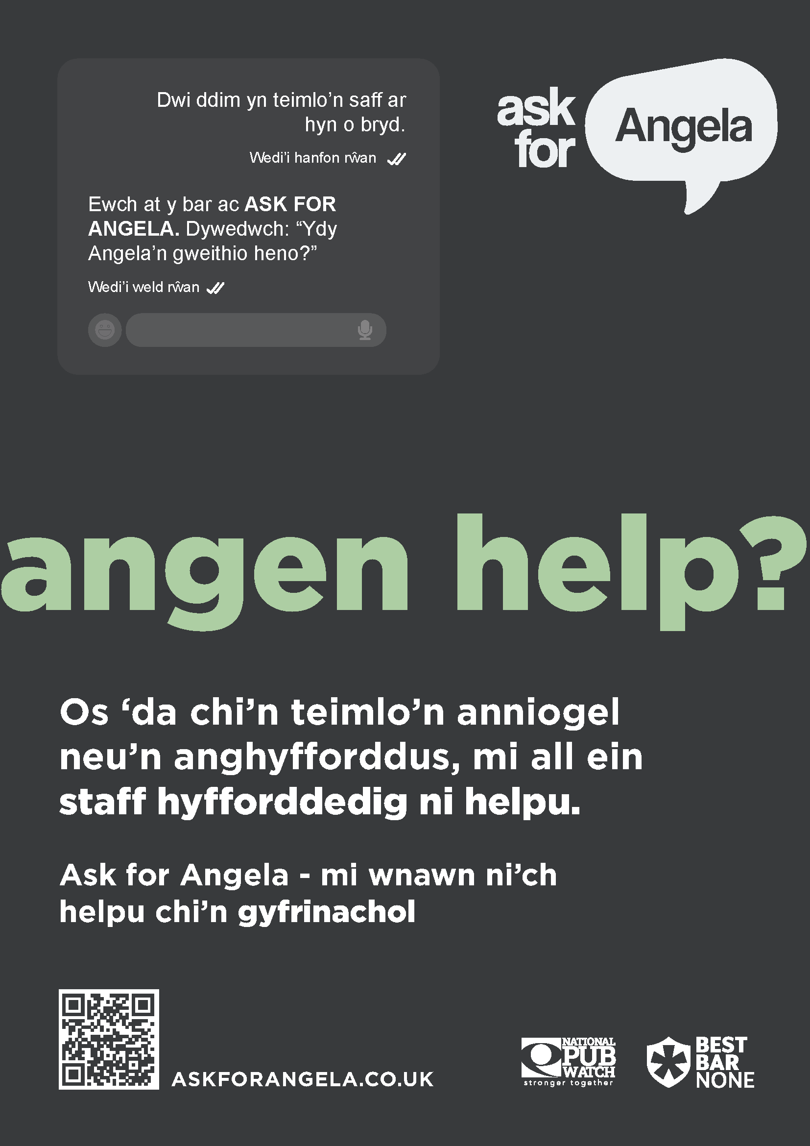 Ask for Angela Poster Black in Welsh