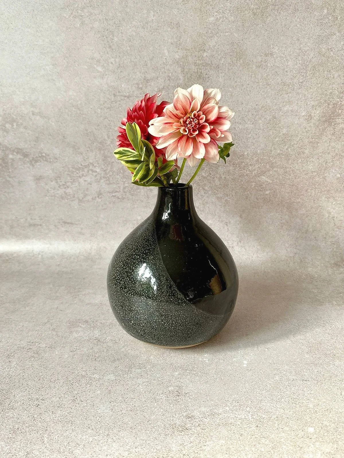 Black Speckled Moon Vase