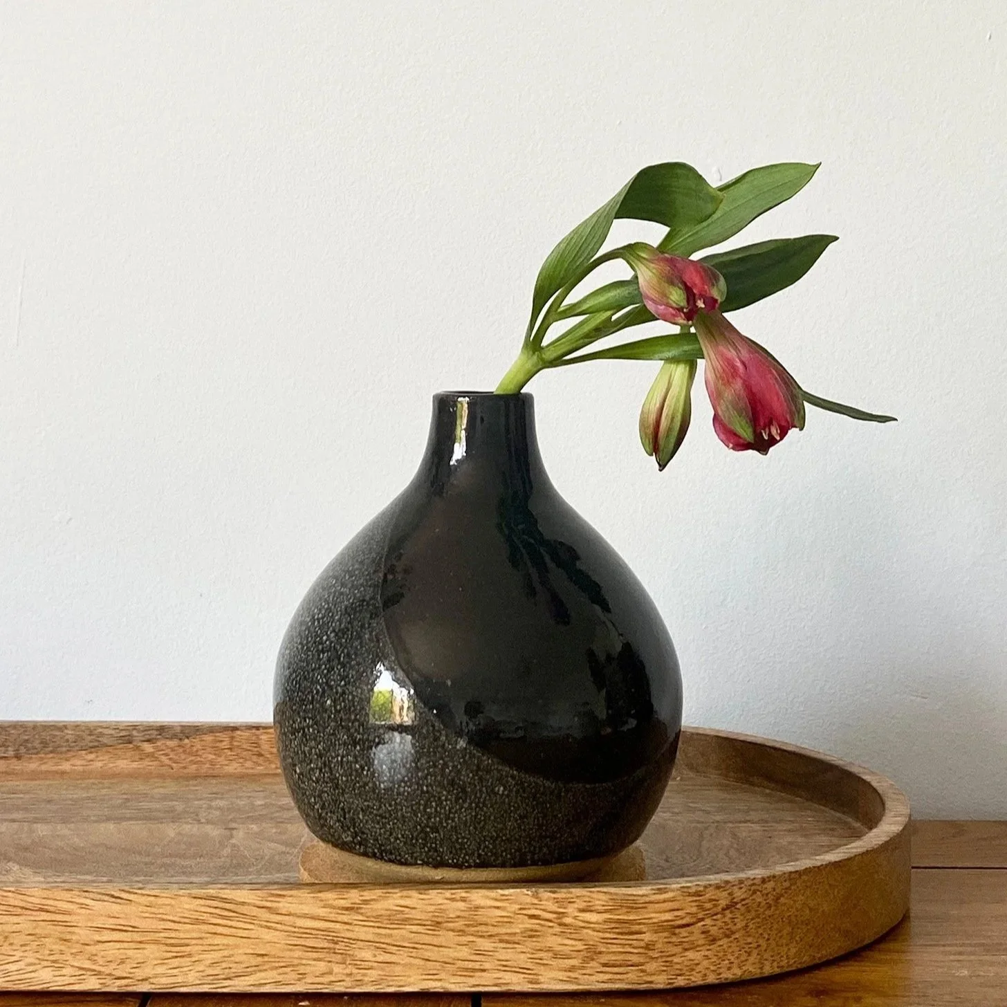 Black Speckled Moon Vase