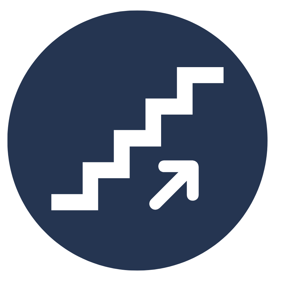Icon of stairs with an upward arrow, indicating an increase or upward movement.