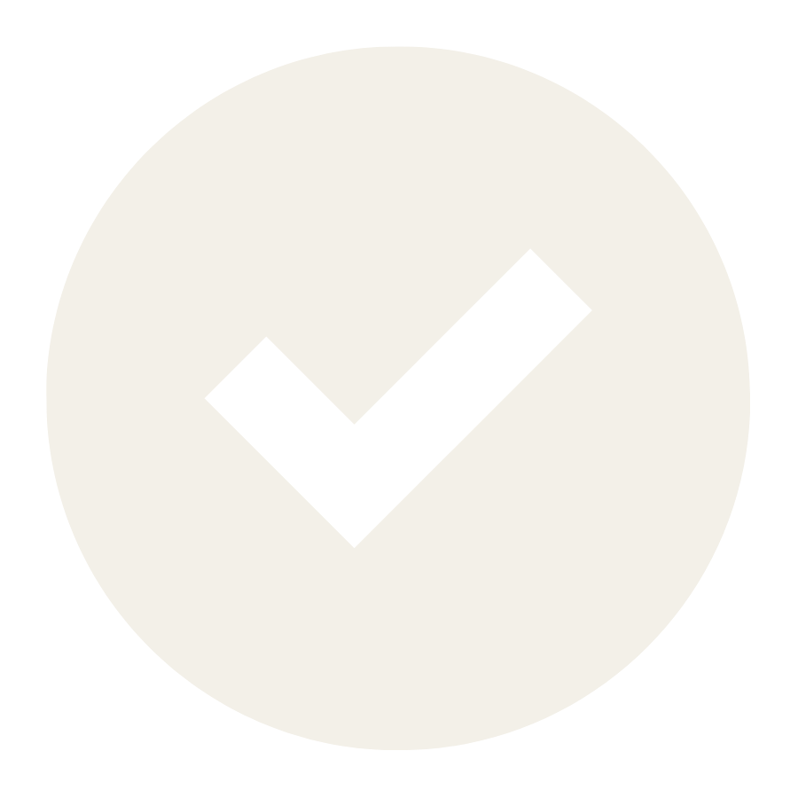 A black check mark inside a white circle on a black background.