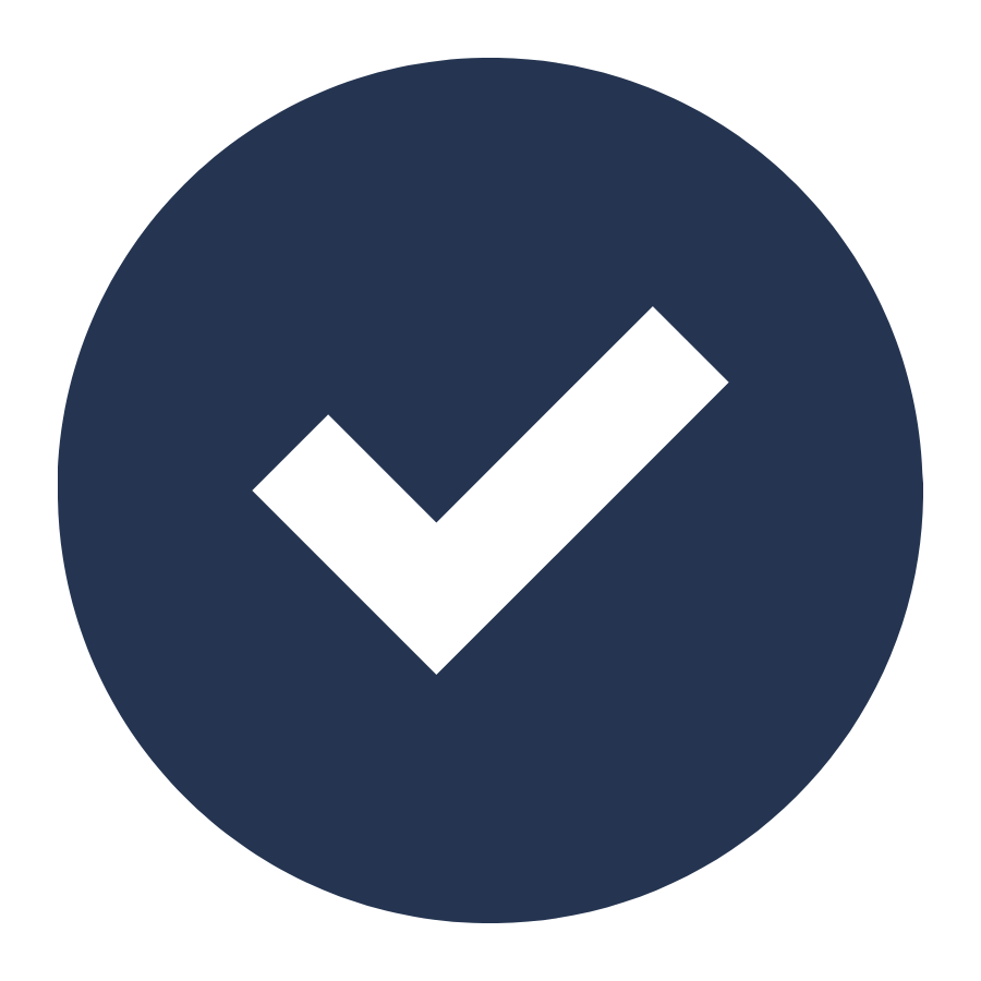 Dark blue circle with a black checkmark inside.