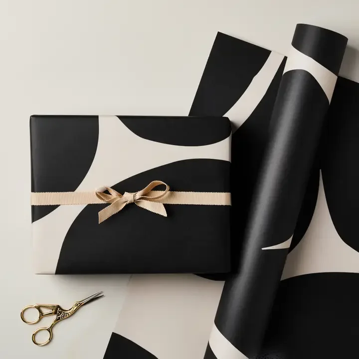 Abstract Black and Cream Floral Single Sided Gift Wrap