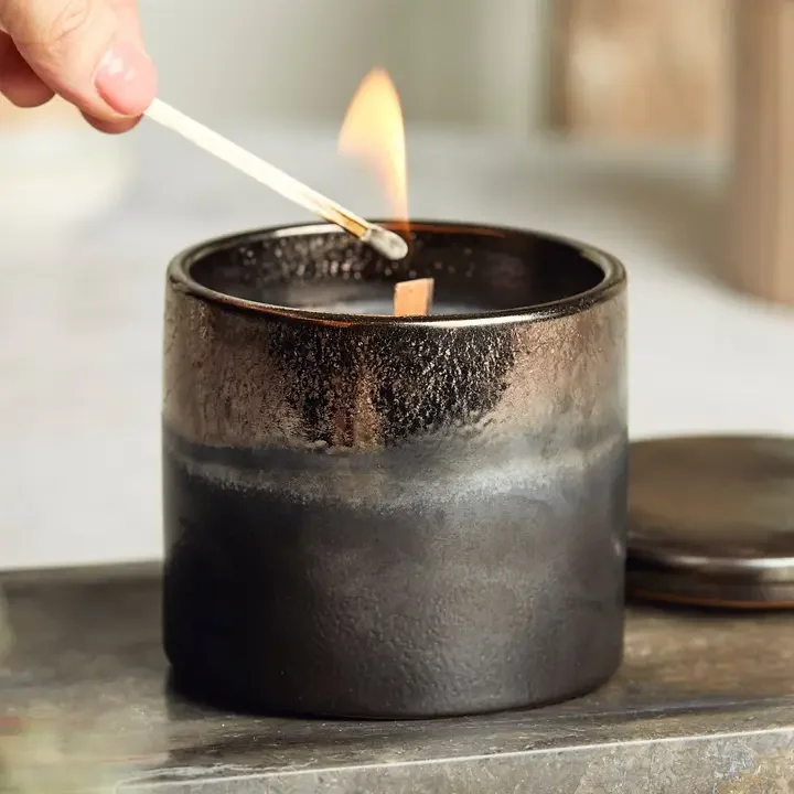 Kiln: Bronze & Graphite Ceramic Candle - Activated Charcoal & Matcha