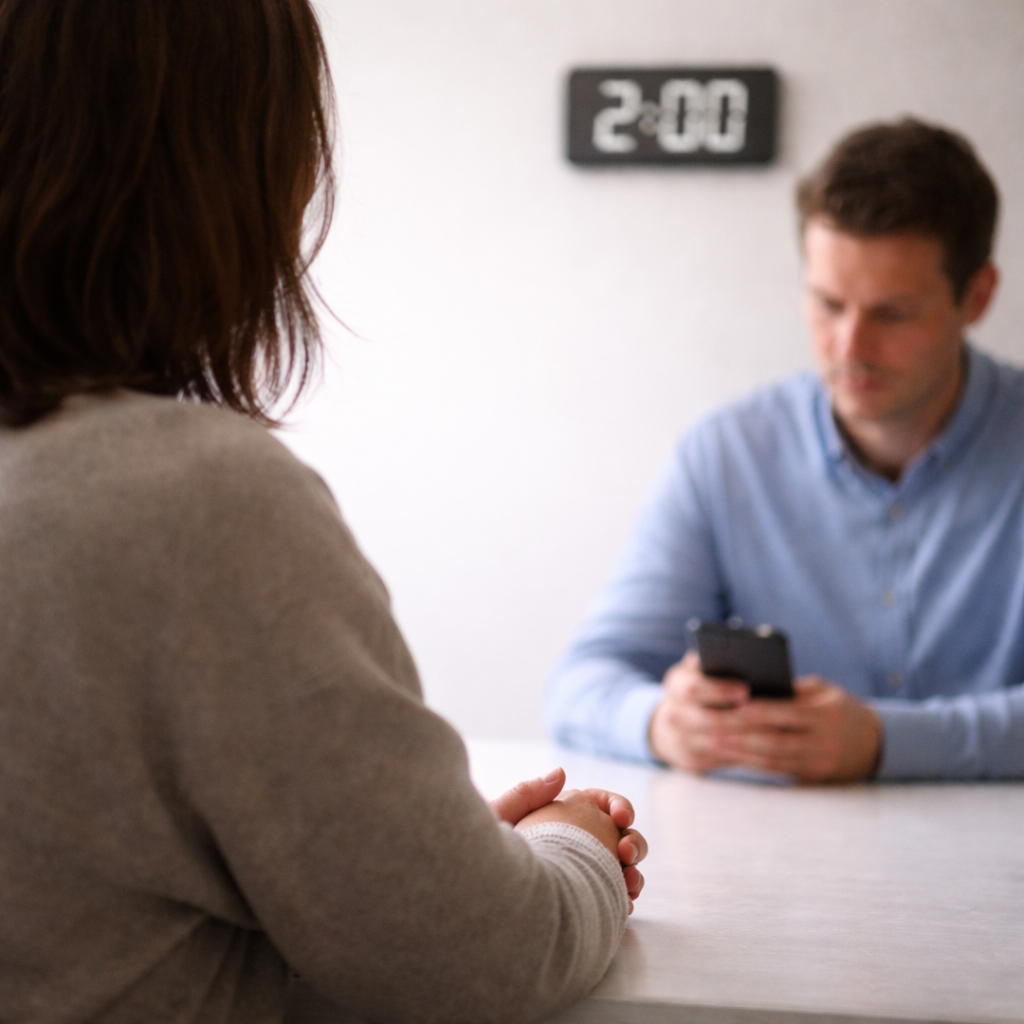 “Is the interpreter still coming?”