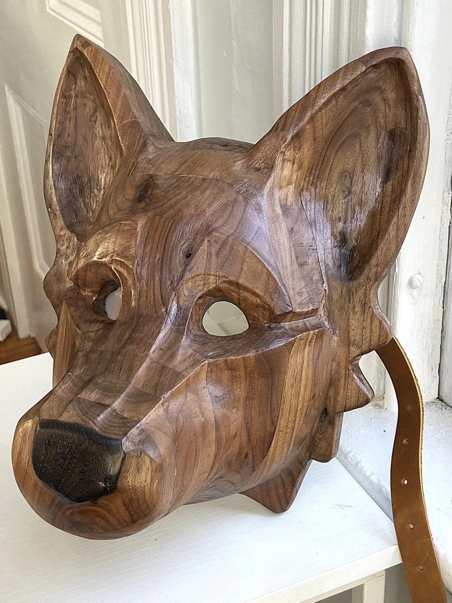 wolf therian mask wood carving