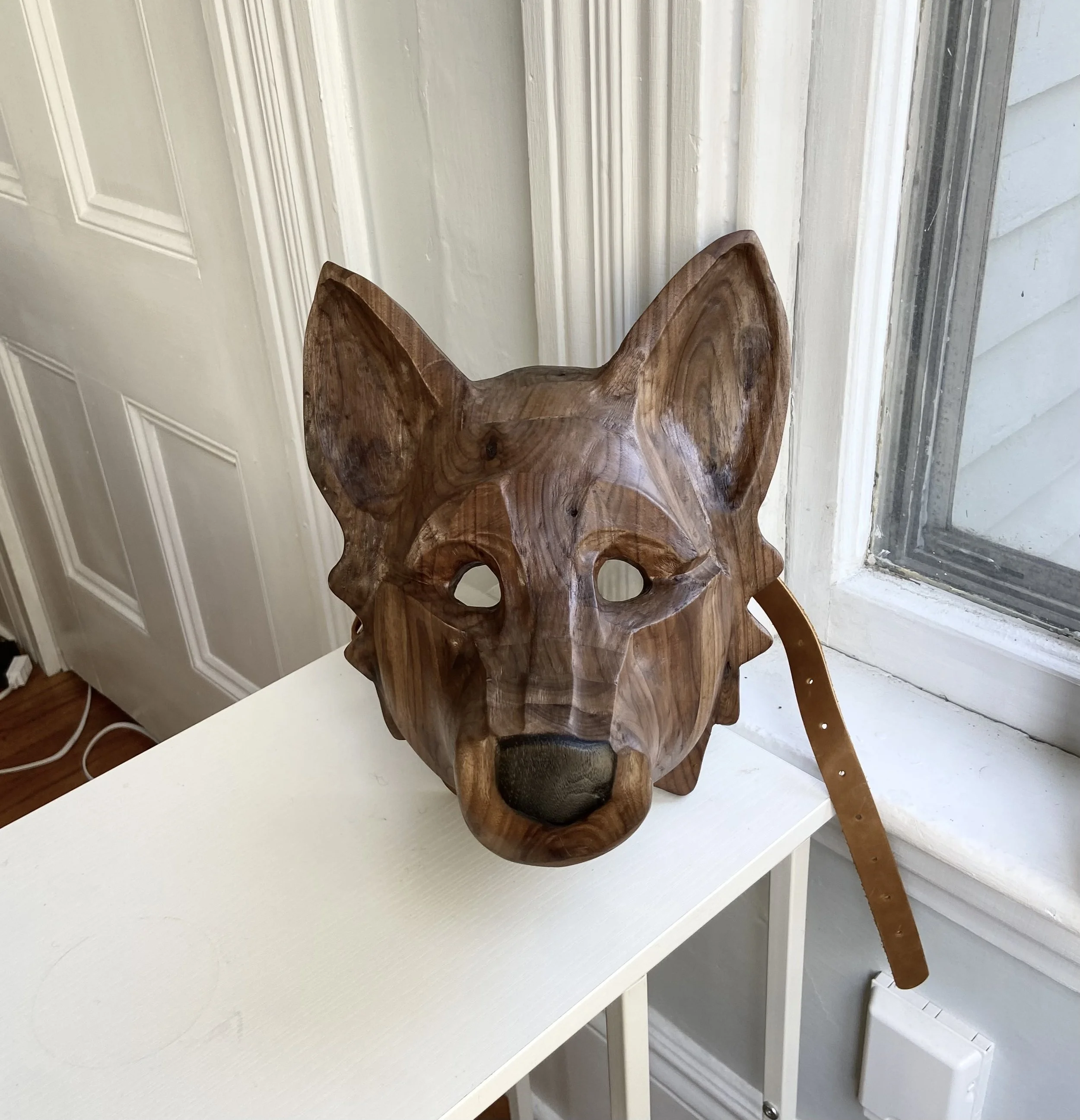Wolf therian mask wood carving