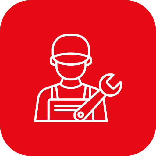 An icon of a person wearing a cap and apron holding a wrench, representing a technician or mechanic.