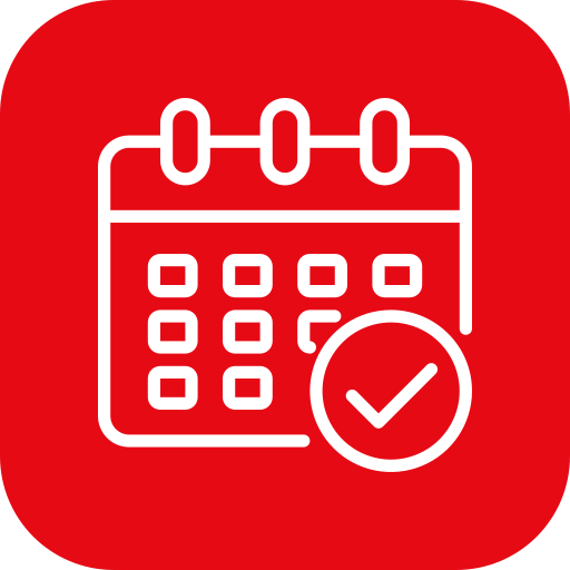 Calendar icon with a check mark indicating a scheduled or completed event.
