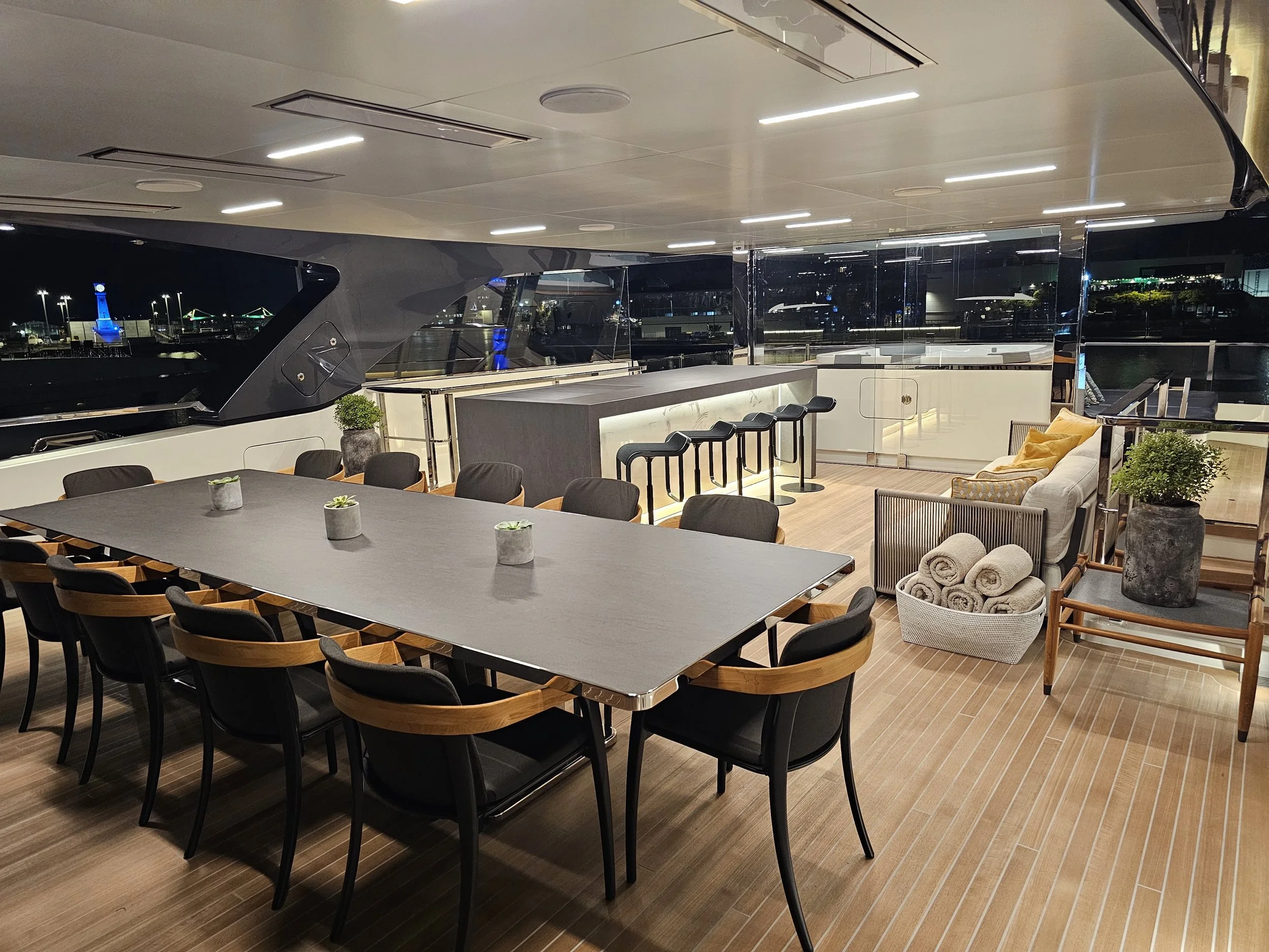 The sun deck of yacht arrow