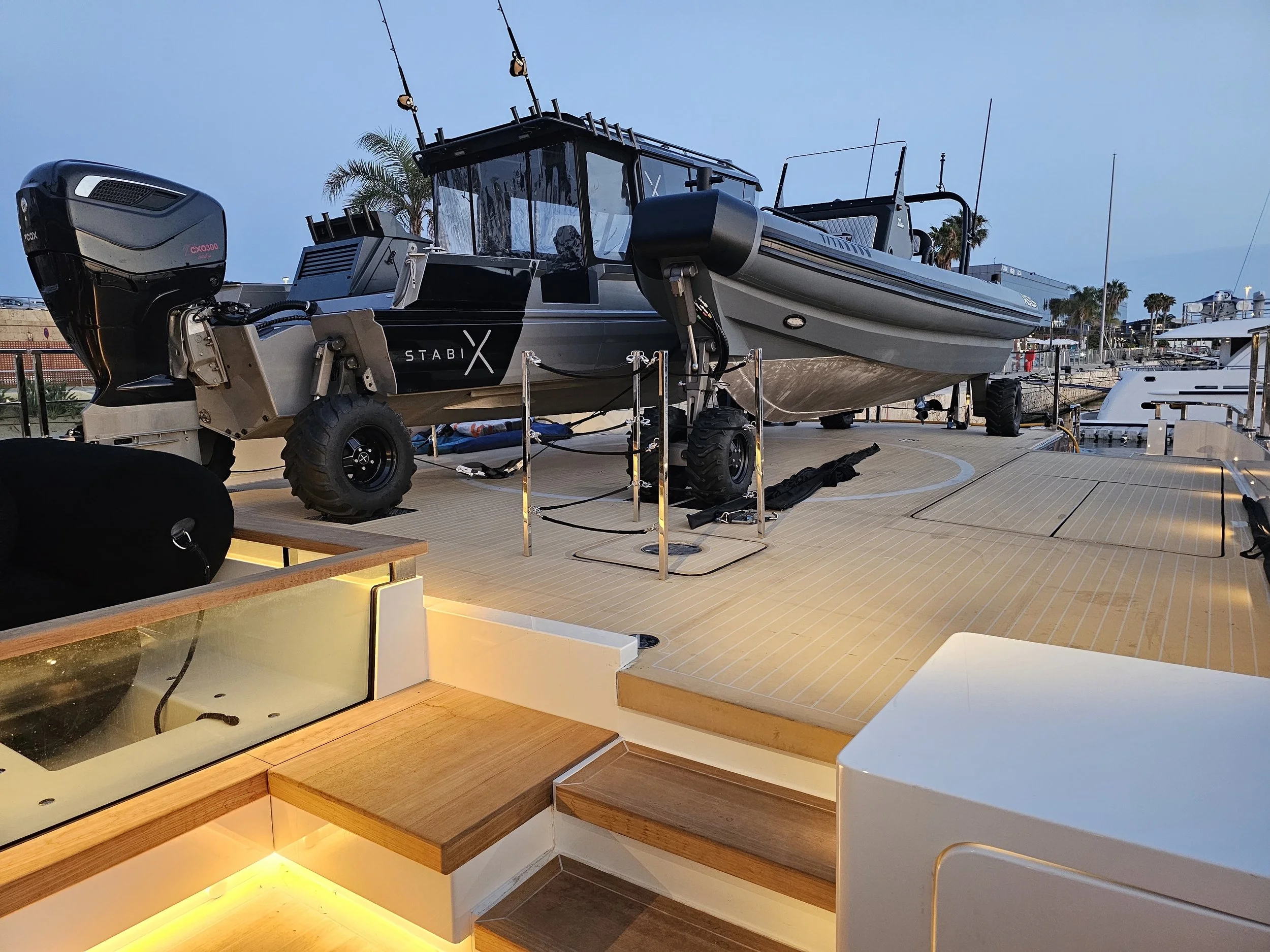 Two amphibious tenders on the aft deck of yacht Arrow