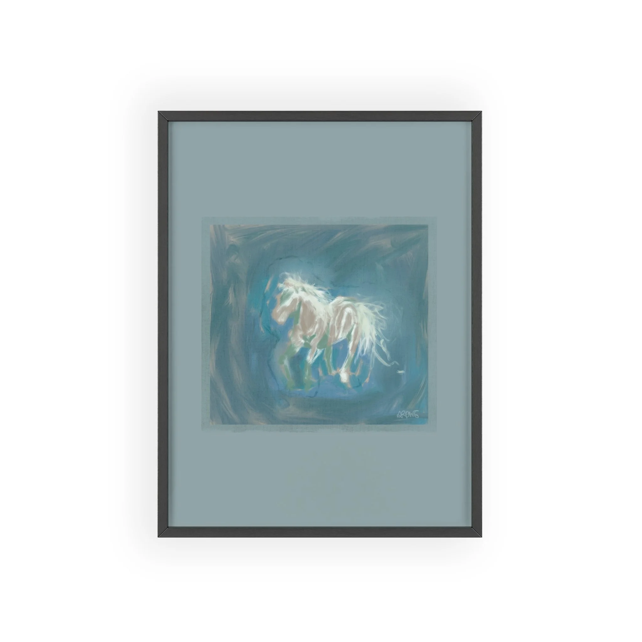 Dreamy White Horse Framed Poster — Pastel Equestrian Wall Art