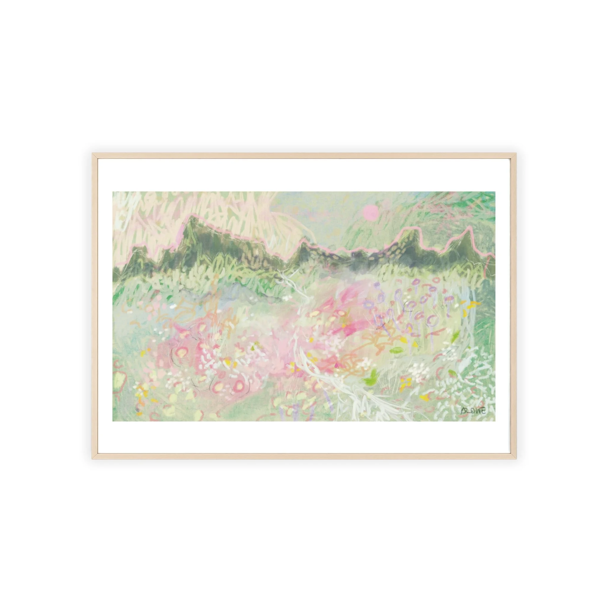 Floral Meadow Poster with Wooden Frame — Pastel Abstract Wall Art