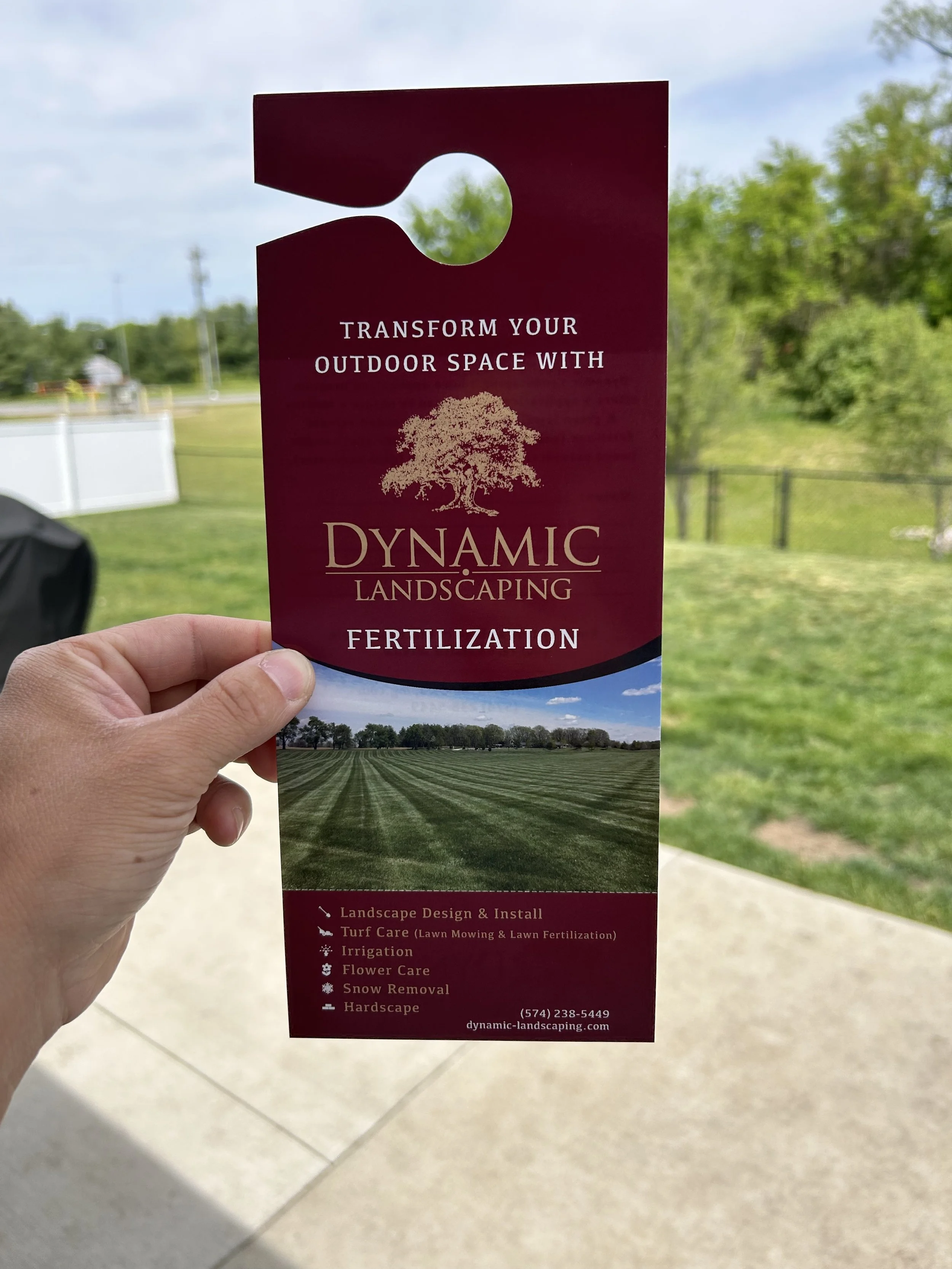custom door hanger design for dynamic landscaping syracuse indiana