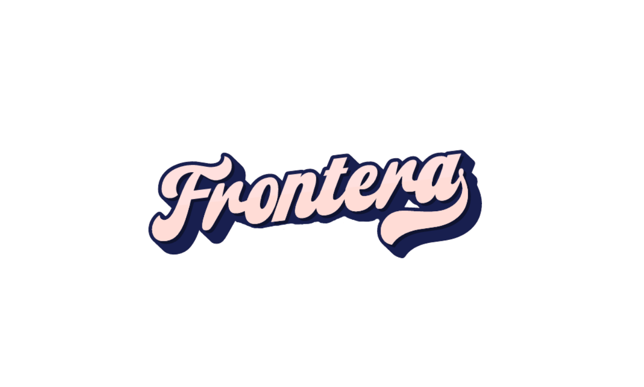 Logo de Frontera, caligrafía hecha a mano en estilo manuscrita con 2 colores; rosa coral y azul marino, al estilo México