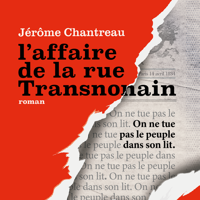 Couverture d'un livre intitulé "L'affaire de la rue Transnonain" de Jérôme Chantreau, avec une illustration de tornades ou nuages dans un style graphique.