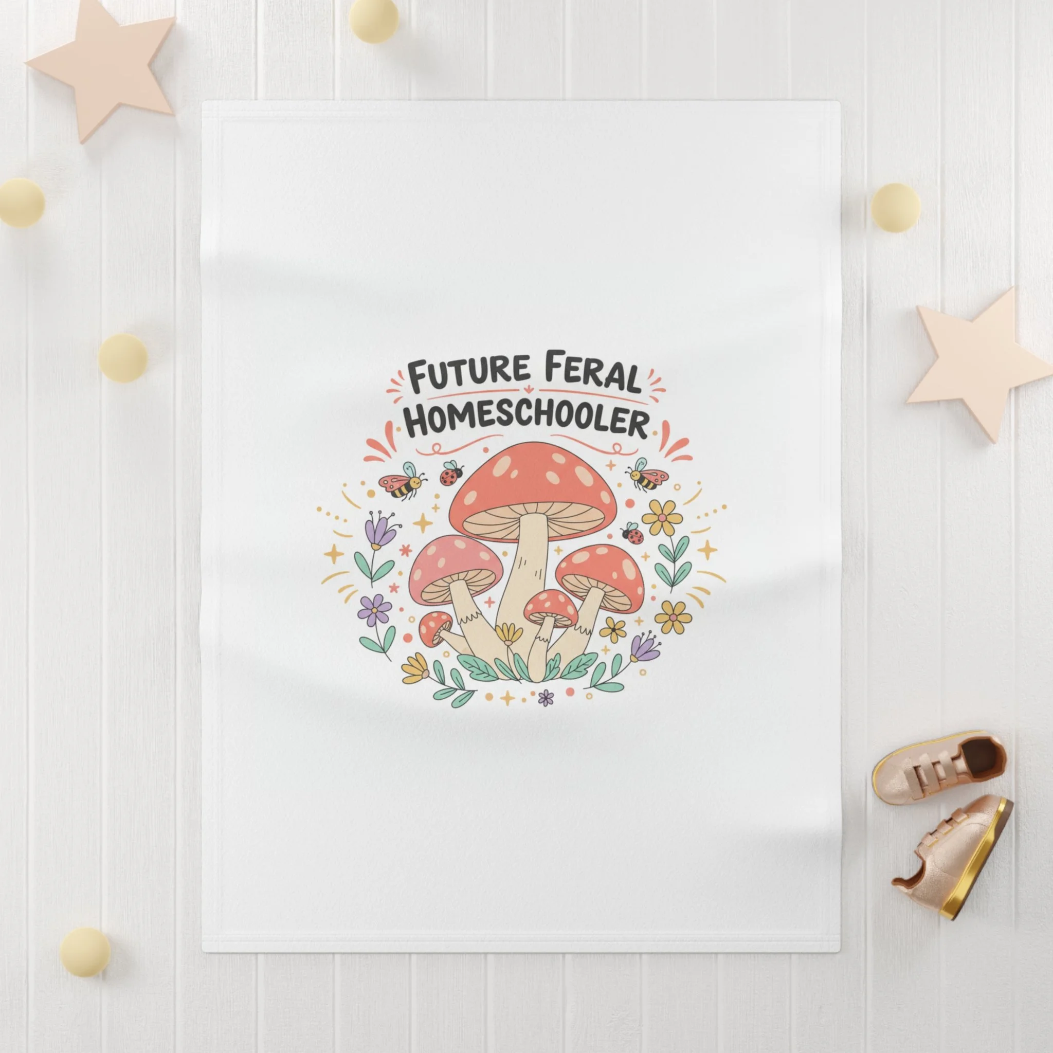 Future Feral Homeschooler Baby Blanket — Cute Mushroom Fleece Throw for Homeschool Families