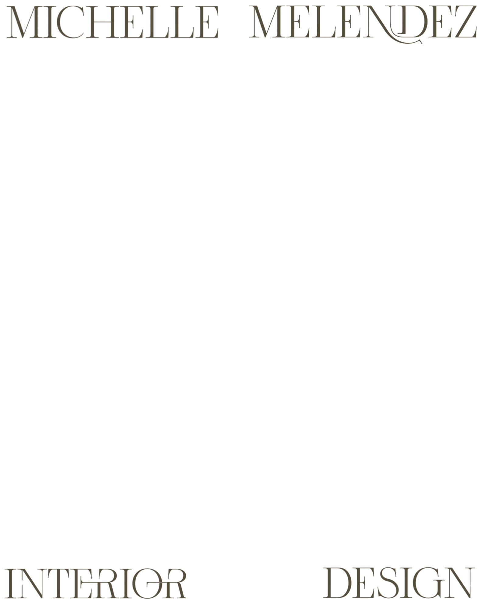Cover page of a book titled "Michelle Melendez Interior Design" with the author's name, in a minimalist design with black background and silver text.