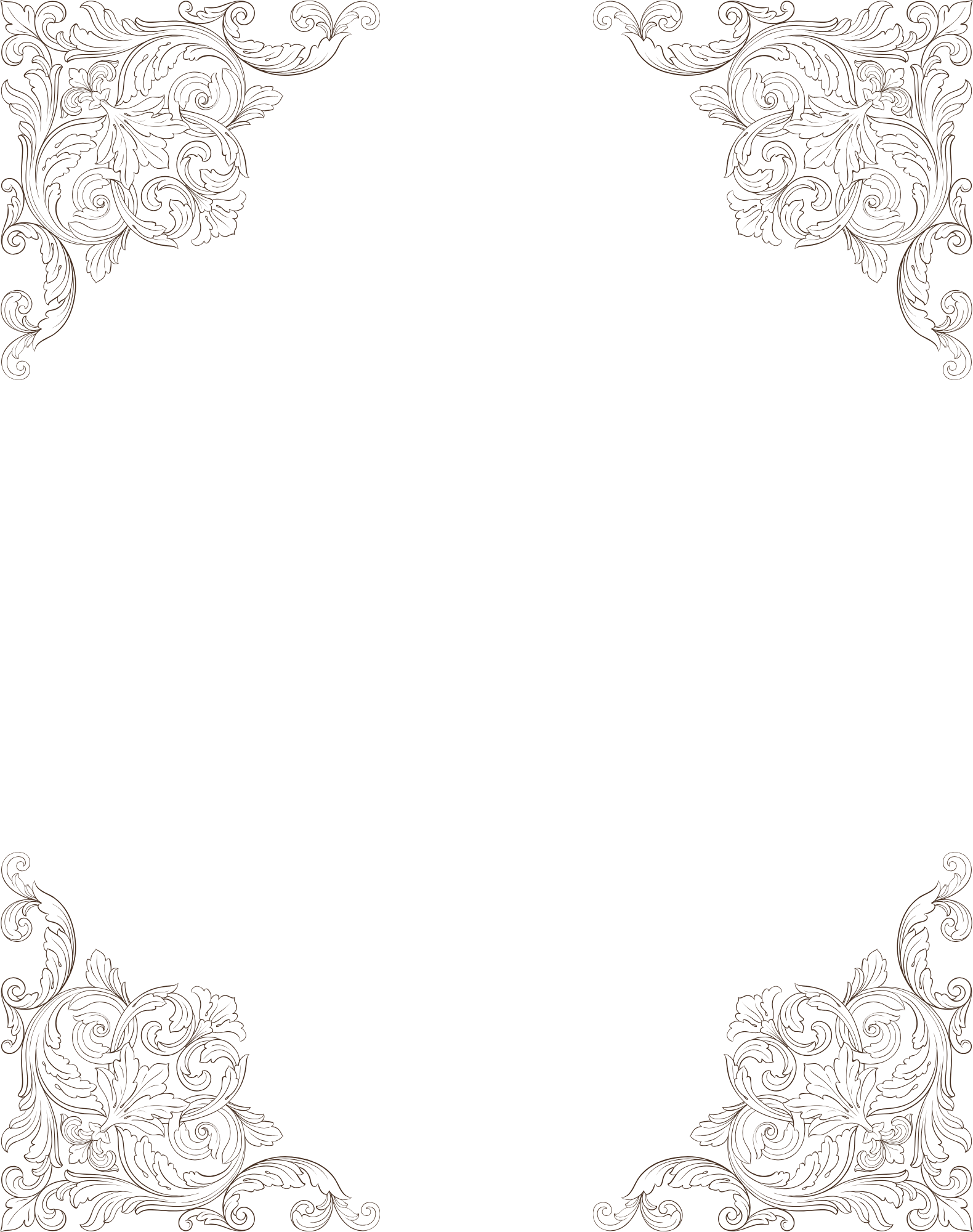 Black ornate frame with intricate brown floral patterns at each corner.