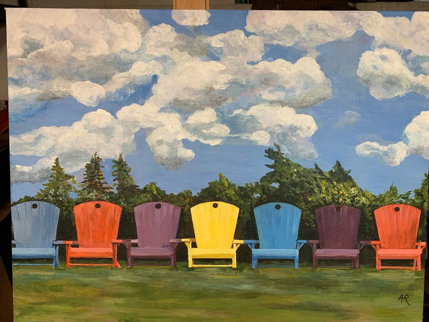 #beachchairs #beachart #paintingclouds