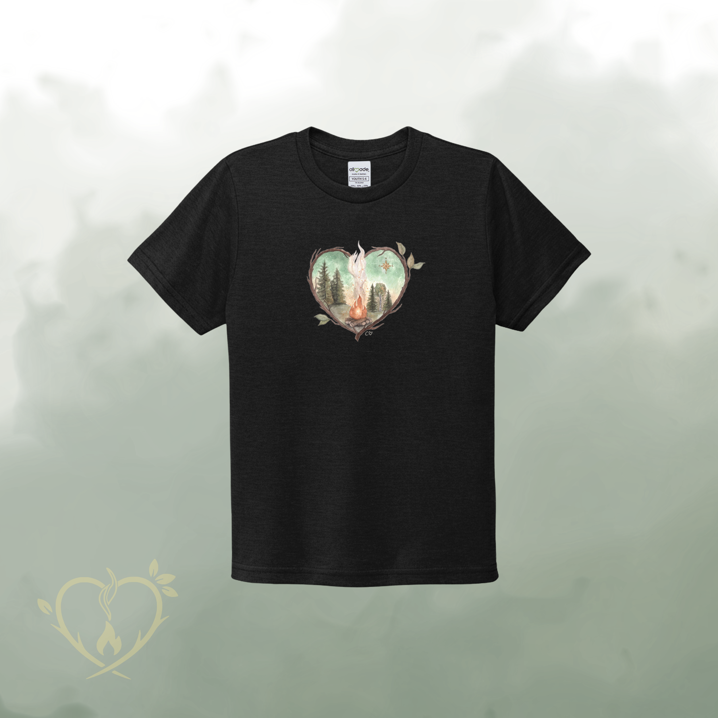 * Précommande * ENFANT - T-Shirt de coton biologique - Noir Profond - logo aquarelle (coupe classique)
