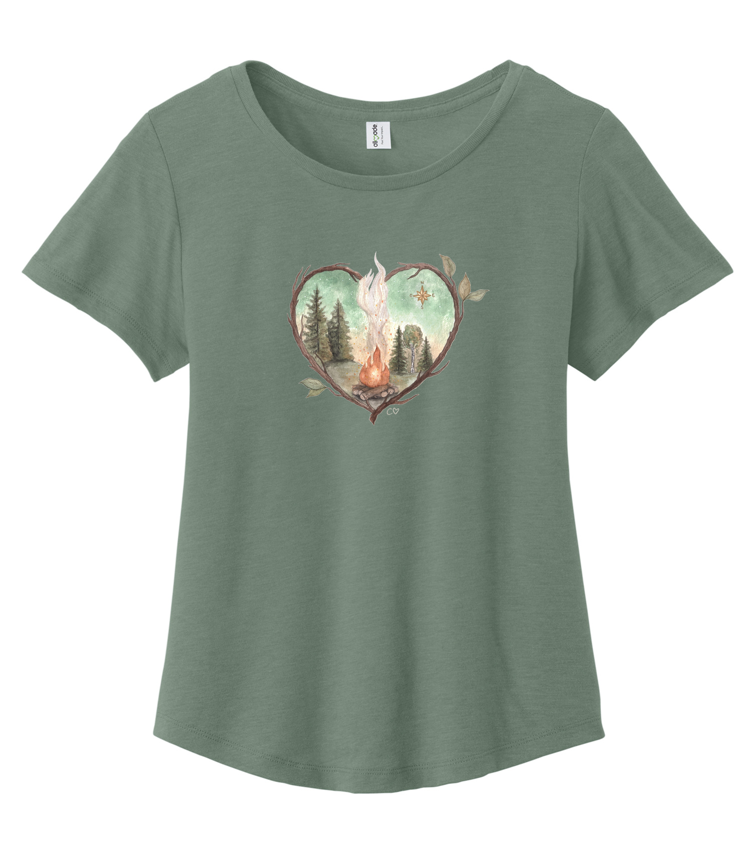 * Stock * T-Shirt de coton biologique - Vert Matcha - logo aquarelle (coupe fluide et courte)