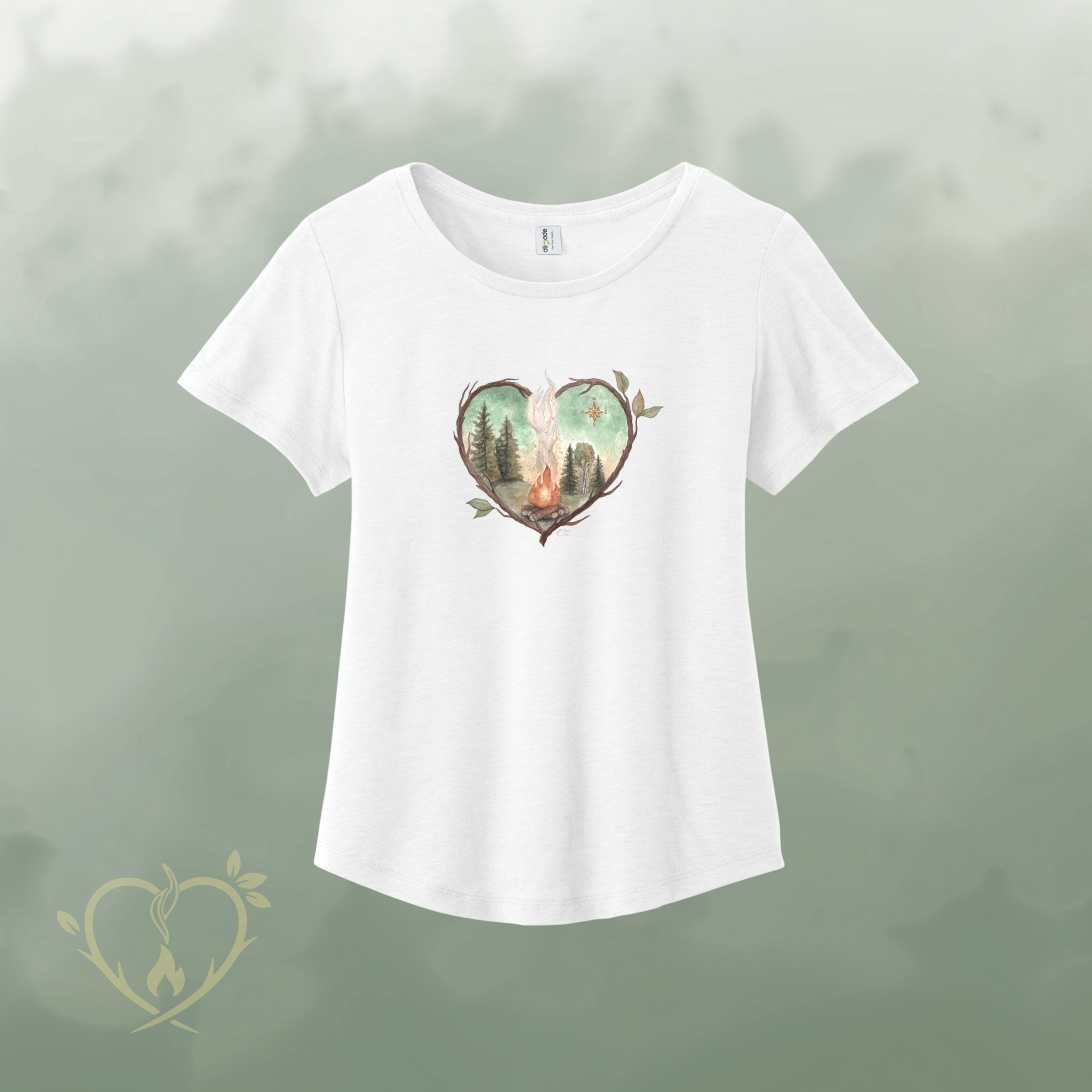 * Précommande * T-Shirt de coton biologique - Blanc Pur - logo aquarelle (coupe fluide et courte)