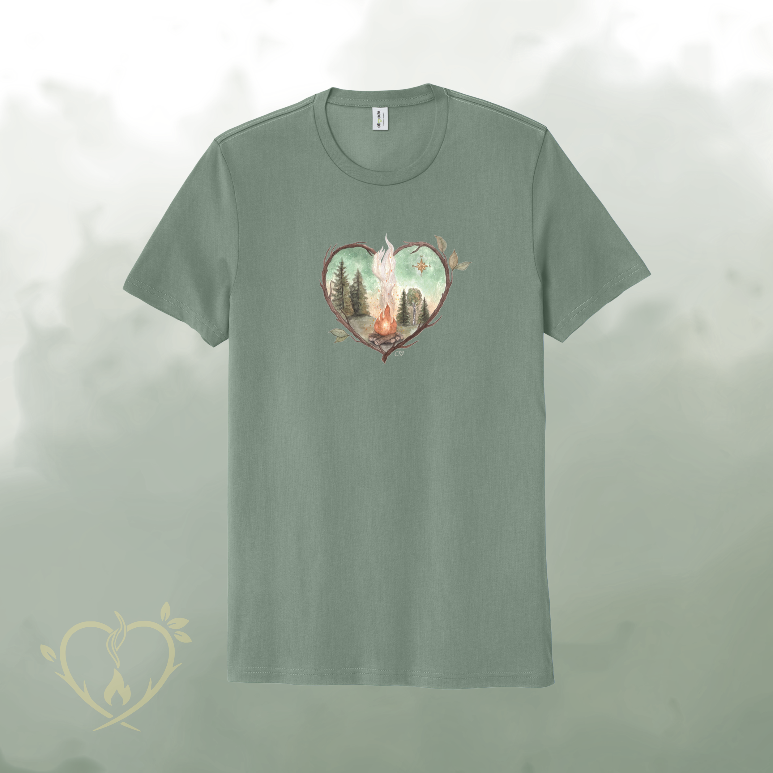 * Précommande * T-Shirt de coton biologique - Vert Matcha - logo aquarelle (coupe droite classique)