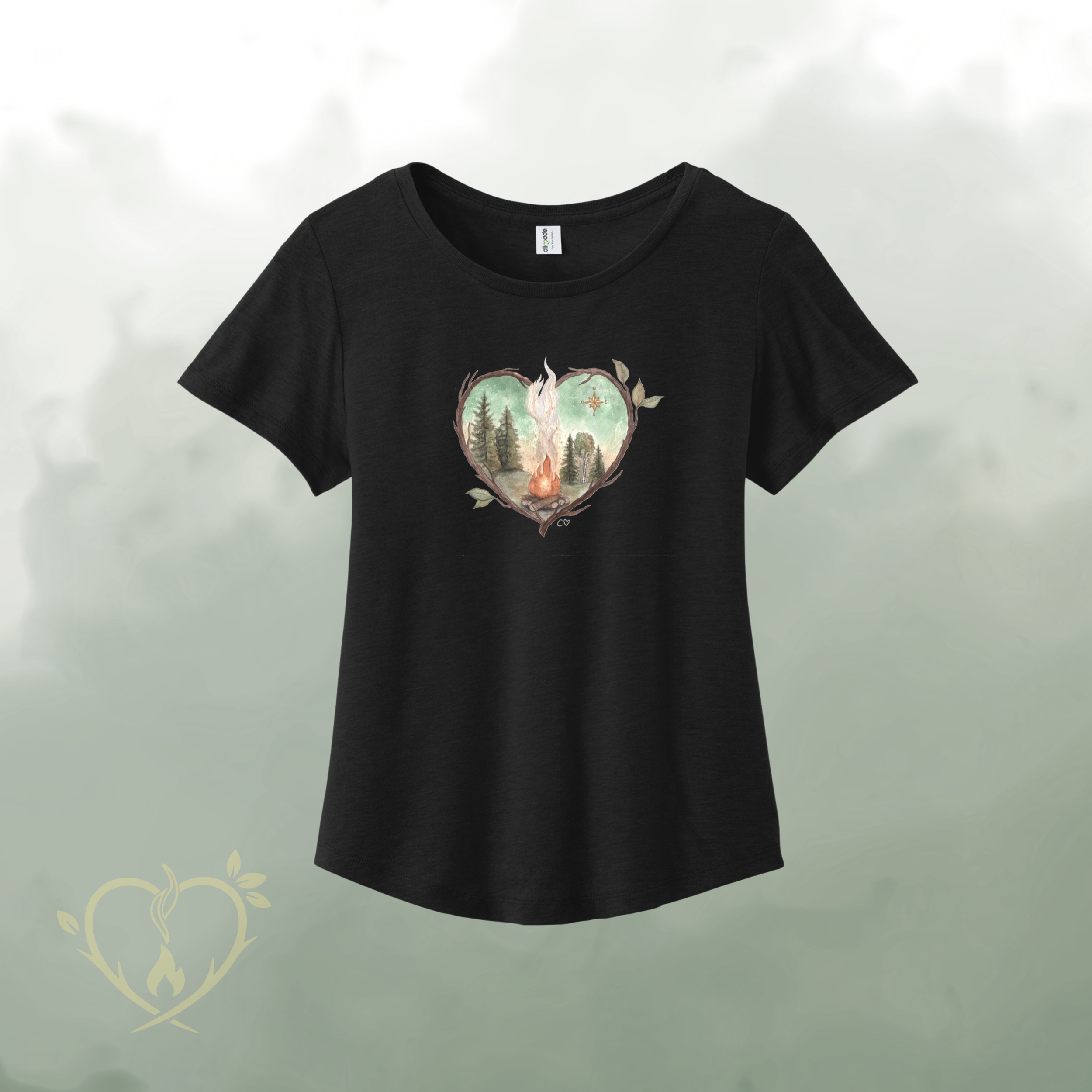 * Stock * T-Shirt de coton biologique - Noir Profond - logo aquarelle (coupe fluide et courte)
