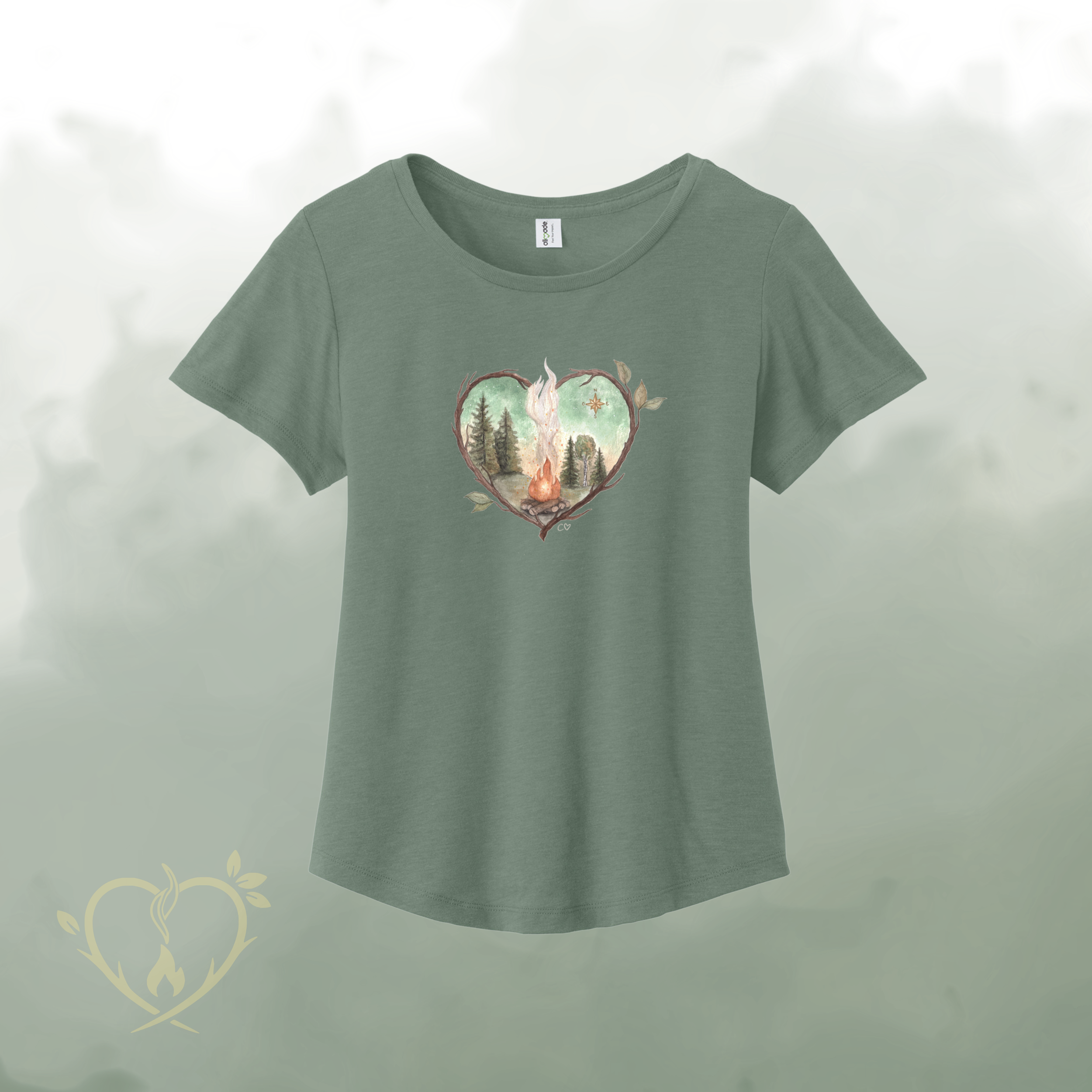 * Précommande * T-Shirt de coton biologique - Vert Matcha - logo aquarelle (coupe fluide et courte)