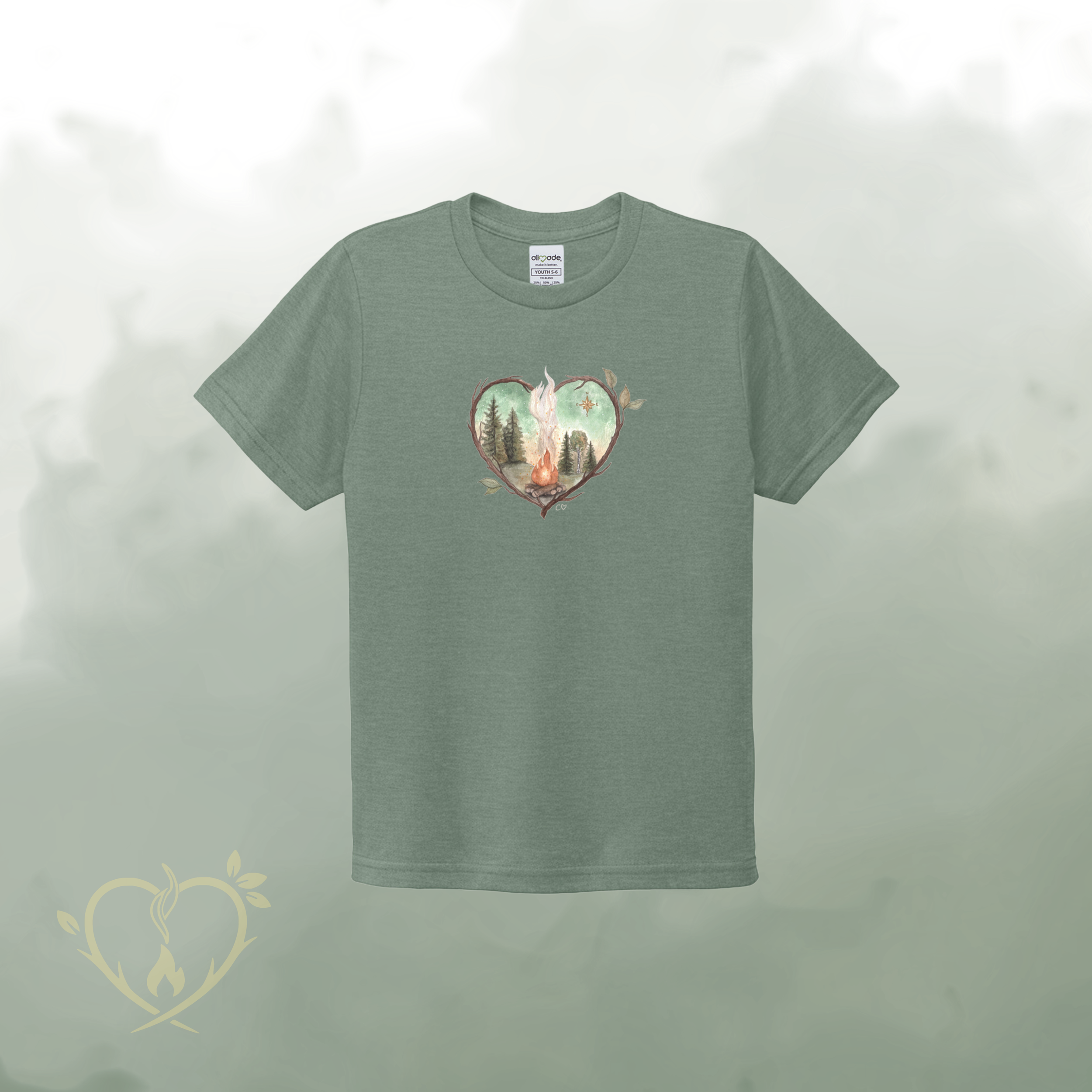 * Précommande * ENFANT - T-Shirt de coton biologique - Vert Matcha - logo aquarelle (coupe classique)