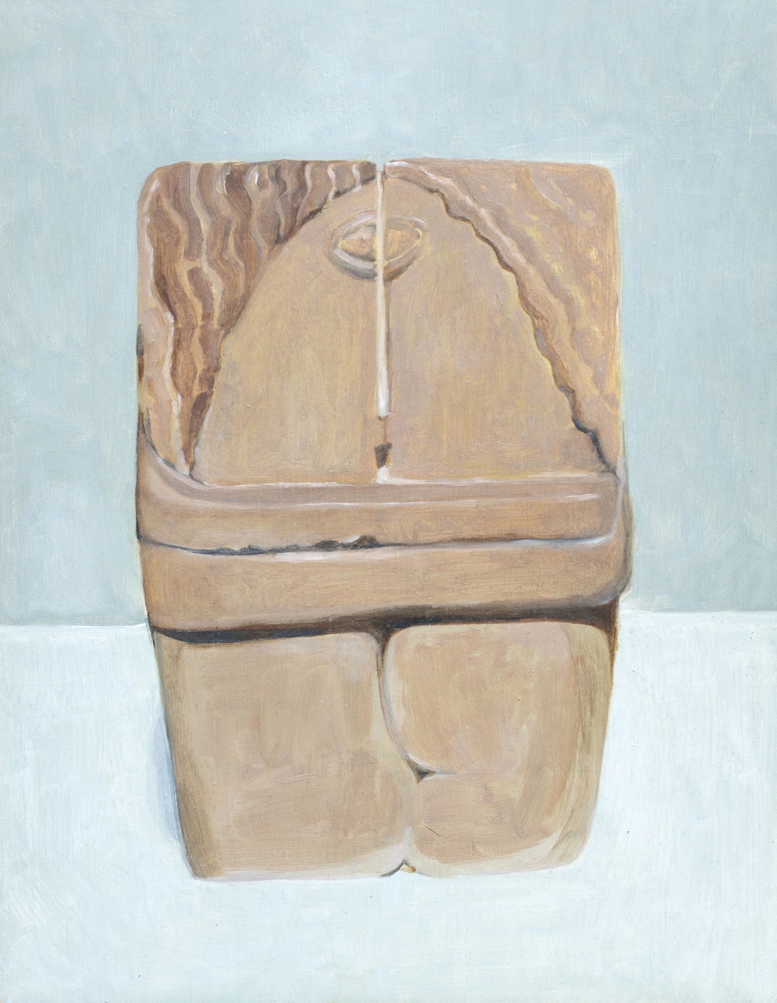 Ode to Brancusi's The Kiss, 2025, Oil on Wood Panel, 11 x 14 Inches