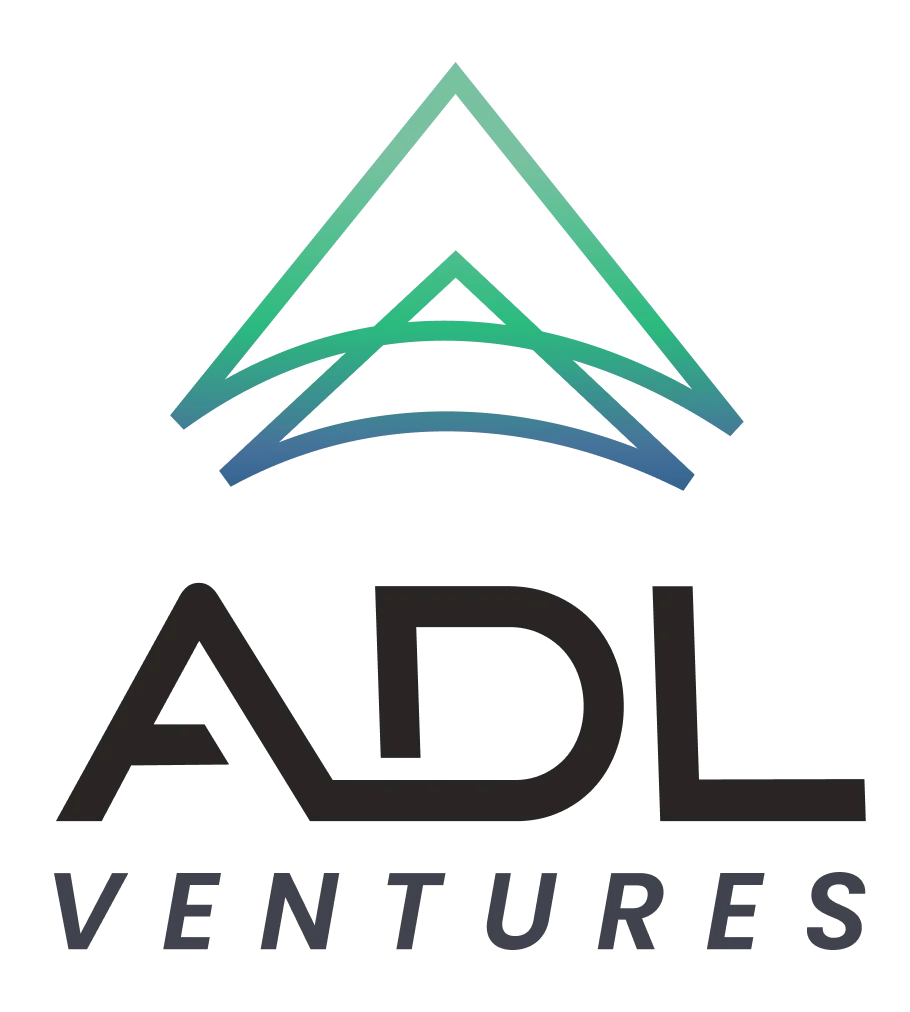 Logo for ADL Ventures with stylized mountain peaks above the text.