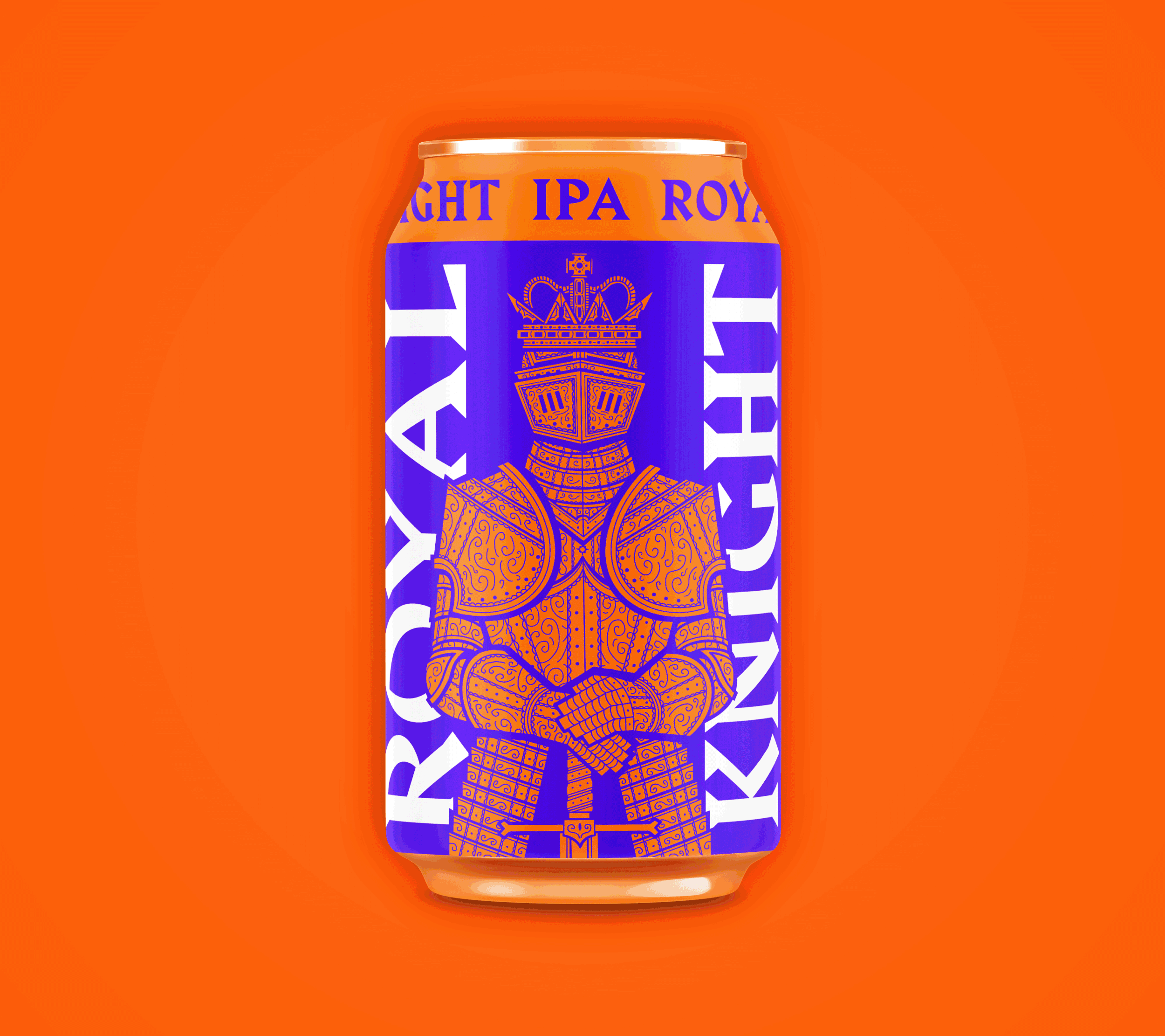 A series of bright colourful cans of beer featuring stylised illustrations of a Knight, Samurai and Viking warrior.
