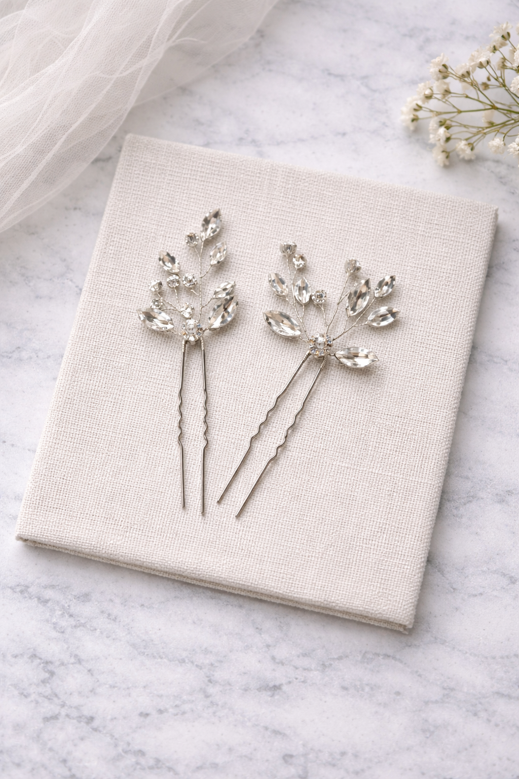Rhinestone Leaf Pins, Bridal Hair Accessories