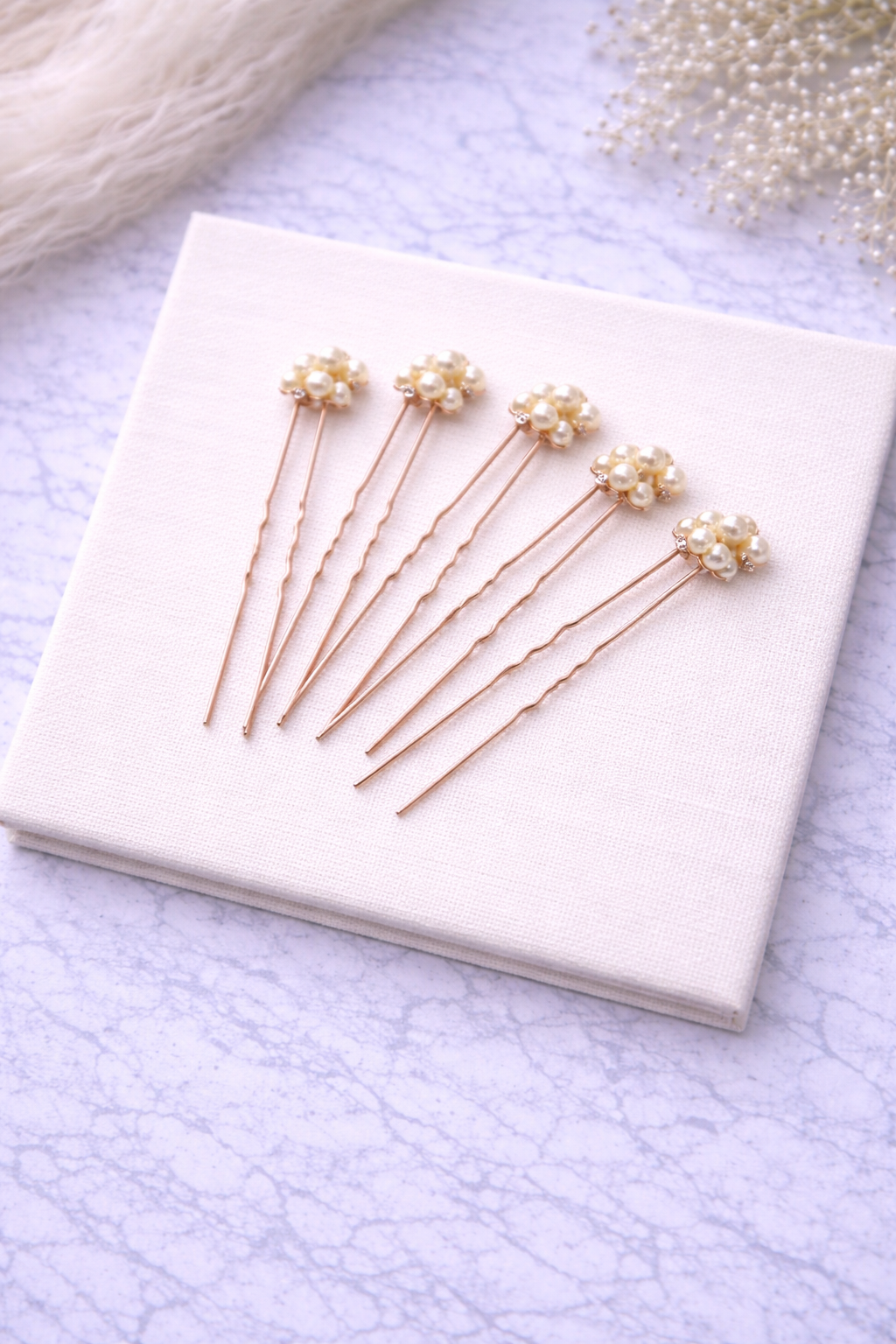 Pearl Cluster Pins, set of 6, gold.