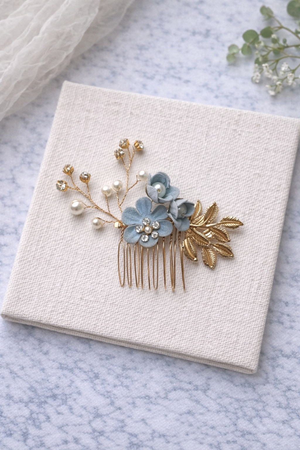 "Something Blue" hair comb, small