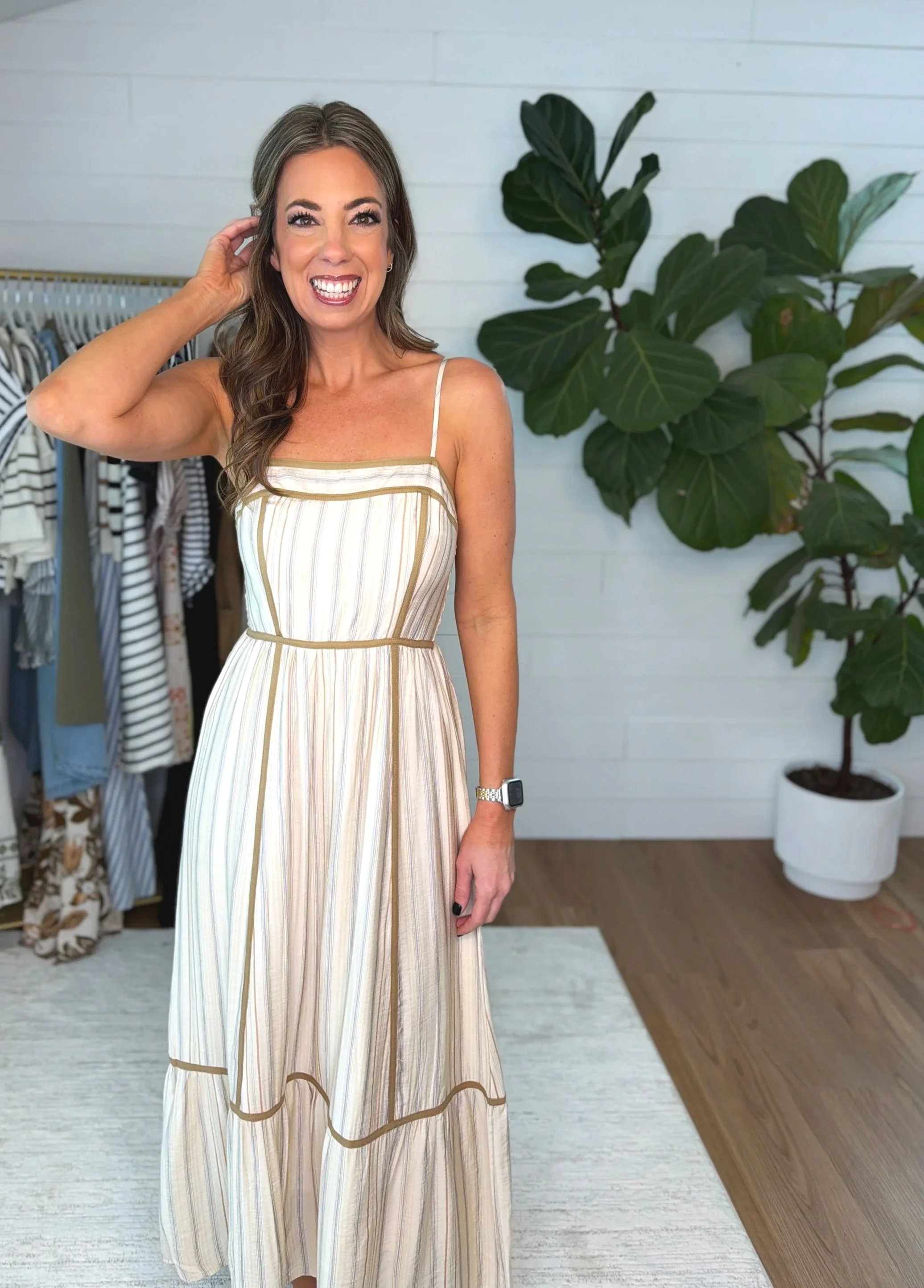 Classic Taupe and Cream Dress