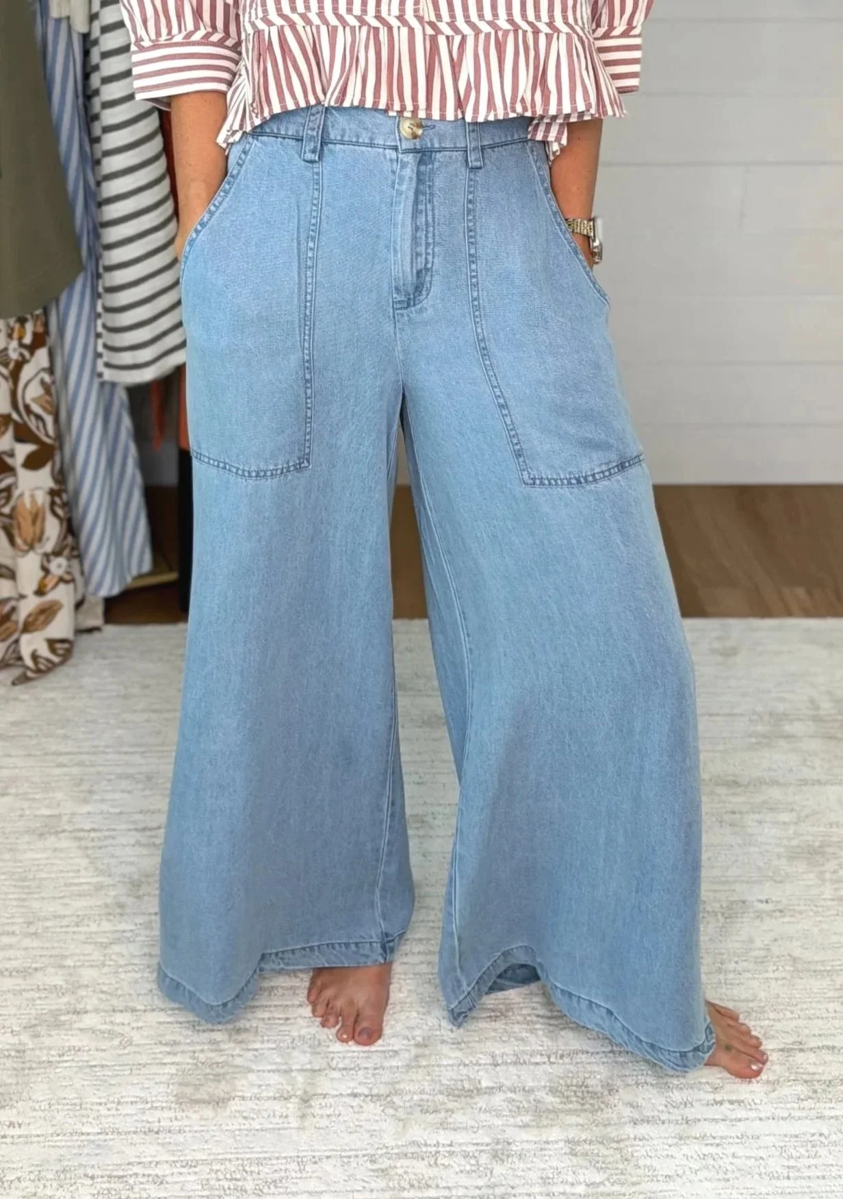 Mineral Washed Chambray Wide Leg Pants